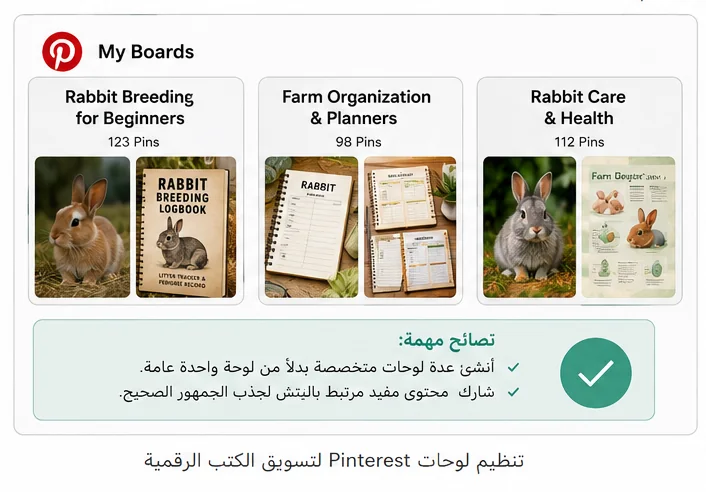 تنظيم لوحات Pinterest لتسويق الكتب الرقمية